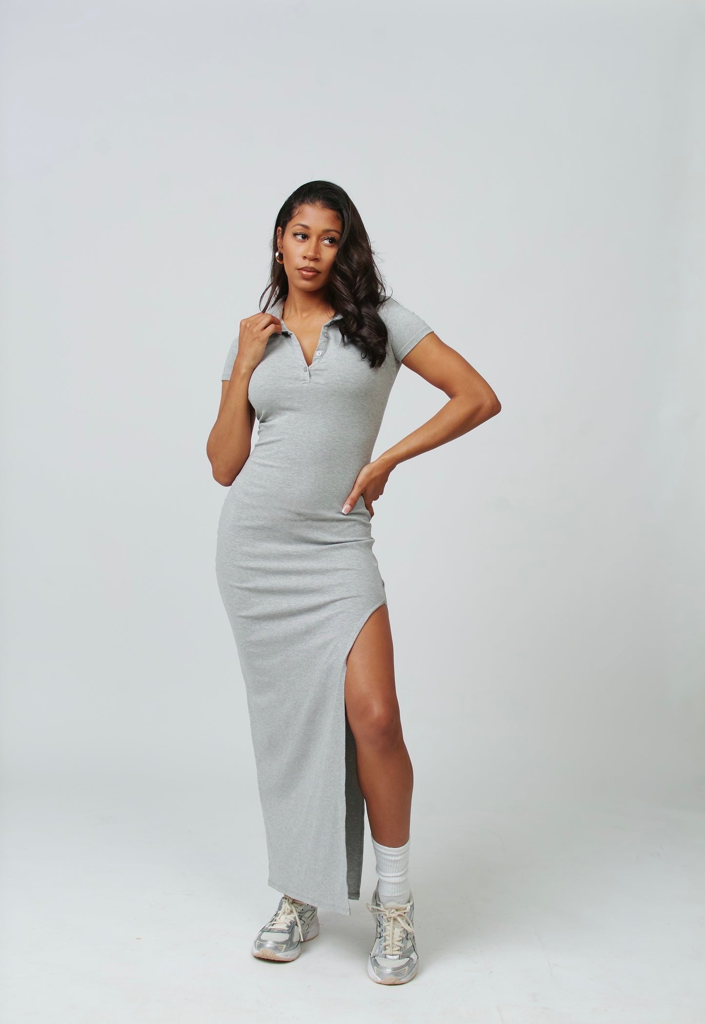 Short Sleeve Maxi Dress w/ Slit