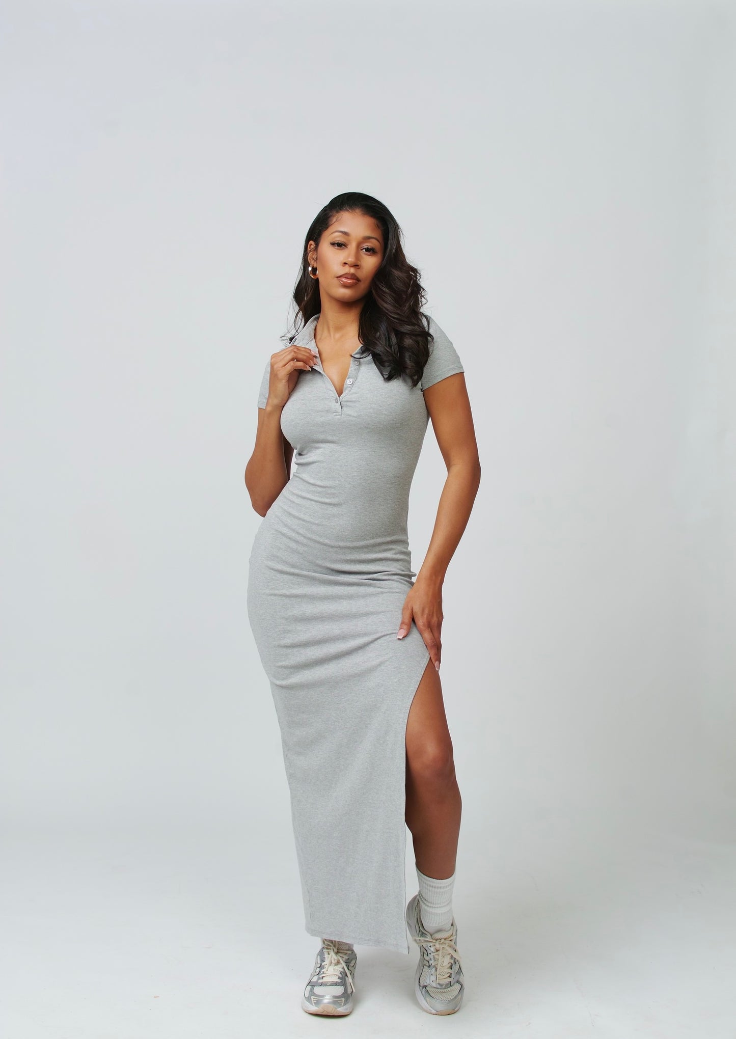 Short Sleeve Maxi Dress w/ Slit