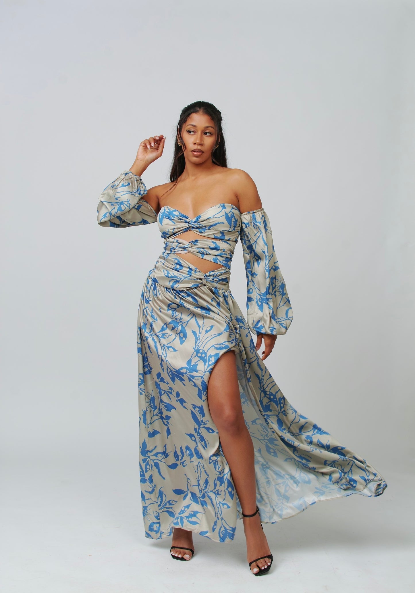 Open Shoulder Maxi Dress w/ Slit